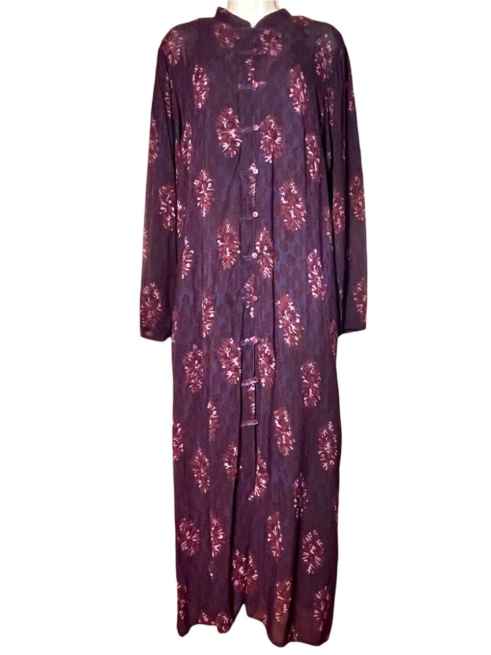 Vintage April Cornell Maxi Dress Duster Boho Kaftan Block Print Lagenlook M 90s